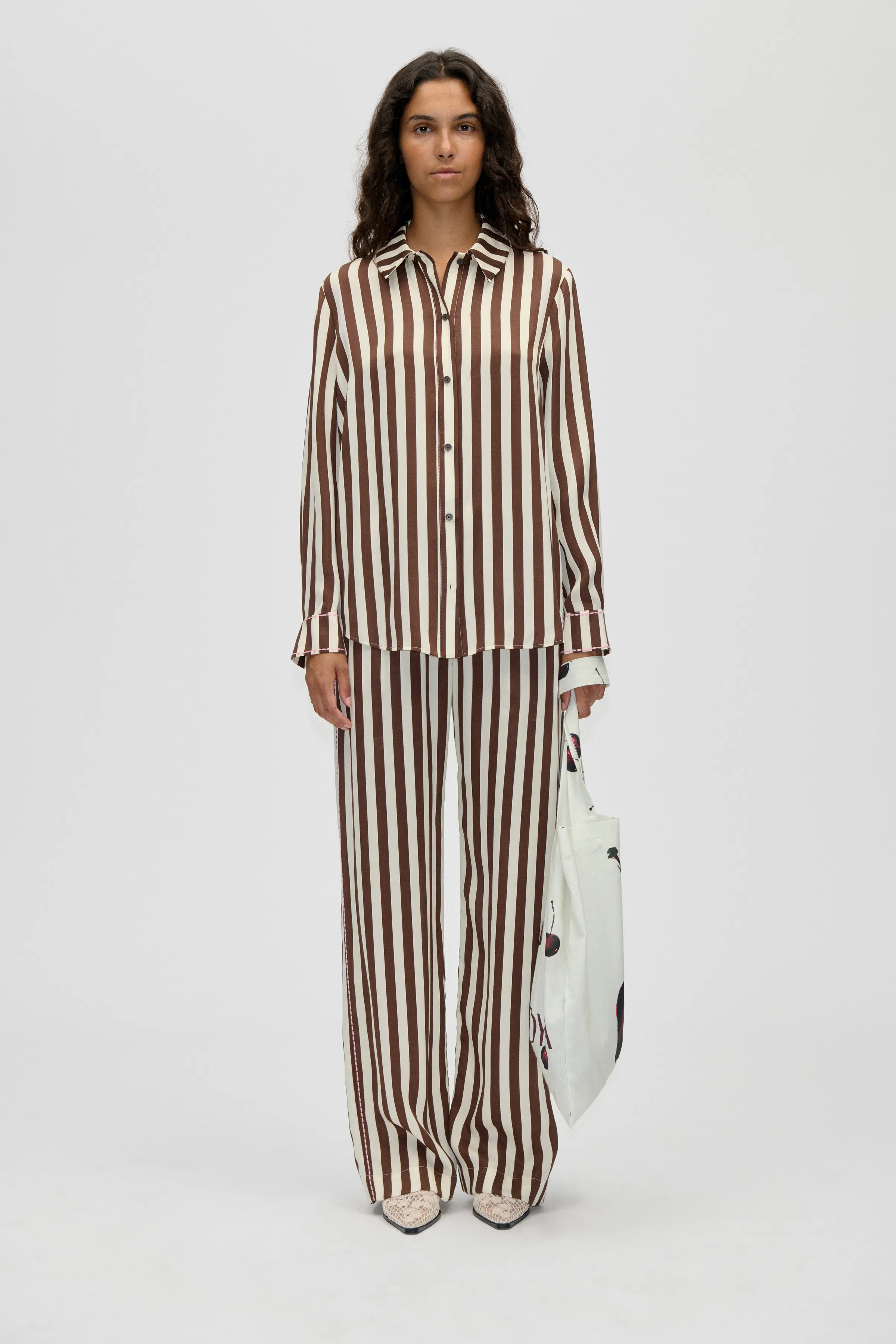 Elasticated Long Pants - Ivory Stripes sold by STINE GOYA