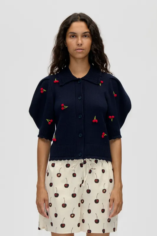 Bobble Knit Polo Cardigan - Cherries Bobble made by STINE GOYA