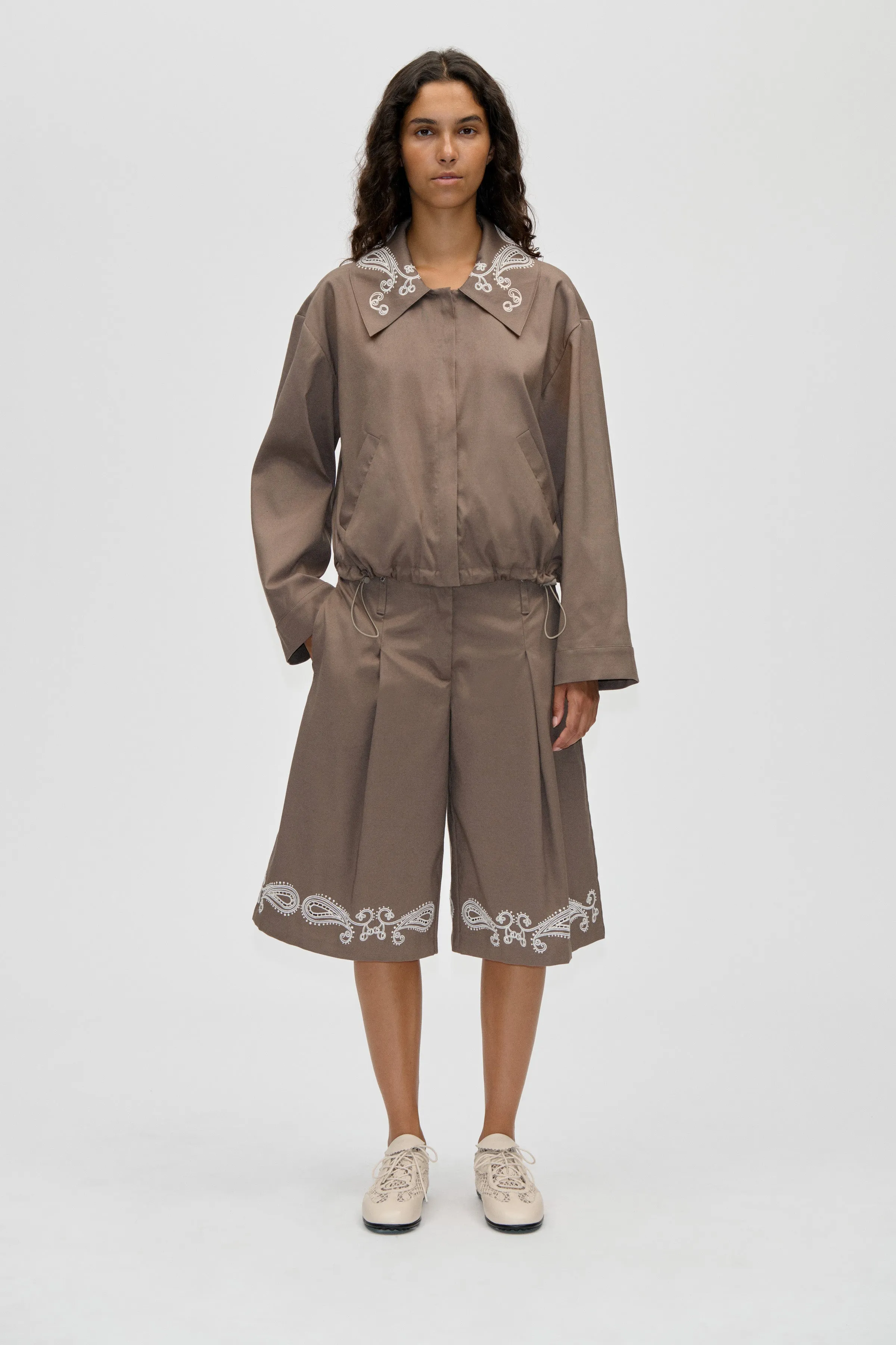 Pleated Eyelet Bermuda - Cherries On A Paisley sold by STINE GOYA