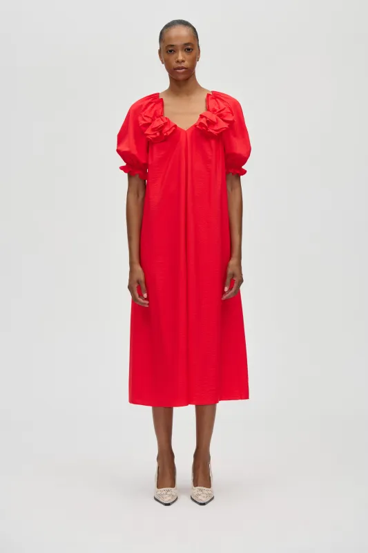 Puff Sleeve Detail Long Dress - Fiery Red made by STINE GOYA