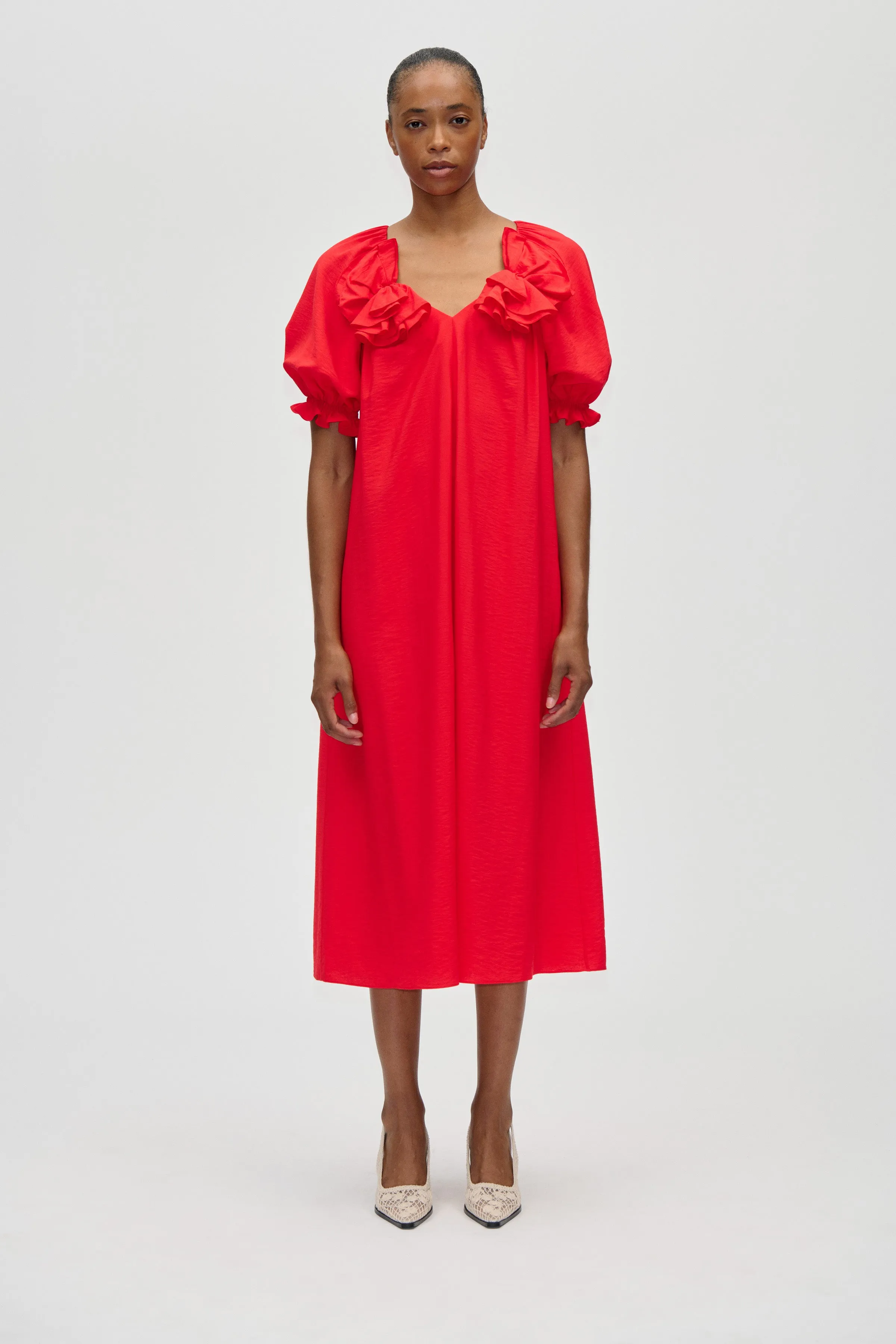 Puff Sleeve Detail Long Dress - Fiery Red sold by STINE GOYA