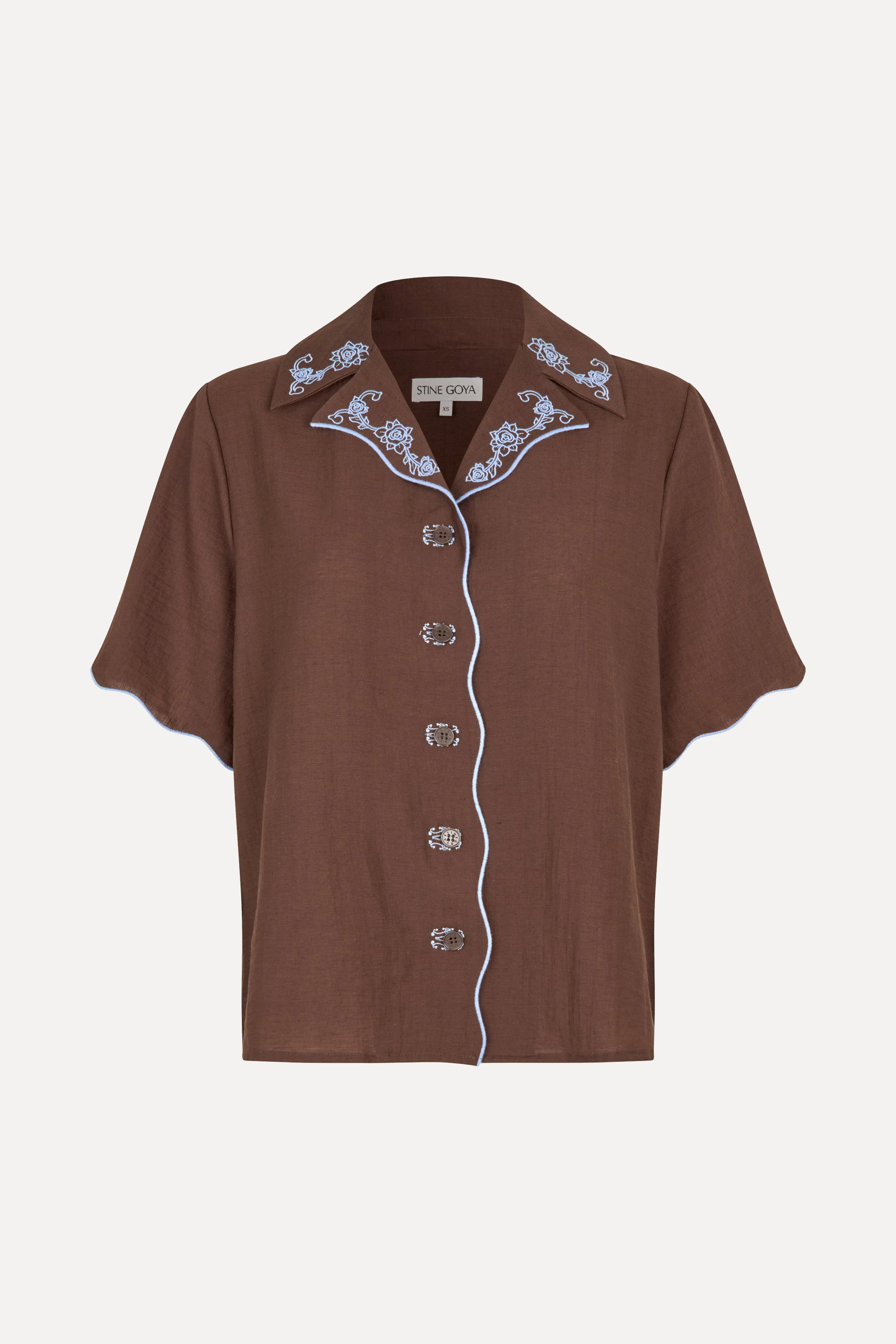 Scalloped Short Sleeve Shirt - Roses Embroidery sold by STINE GOYA product image thumbnail 3