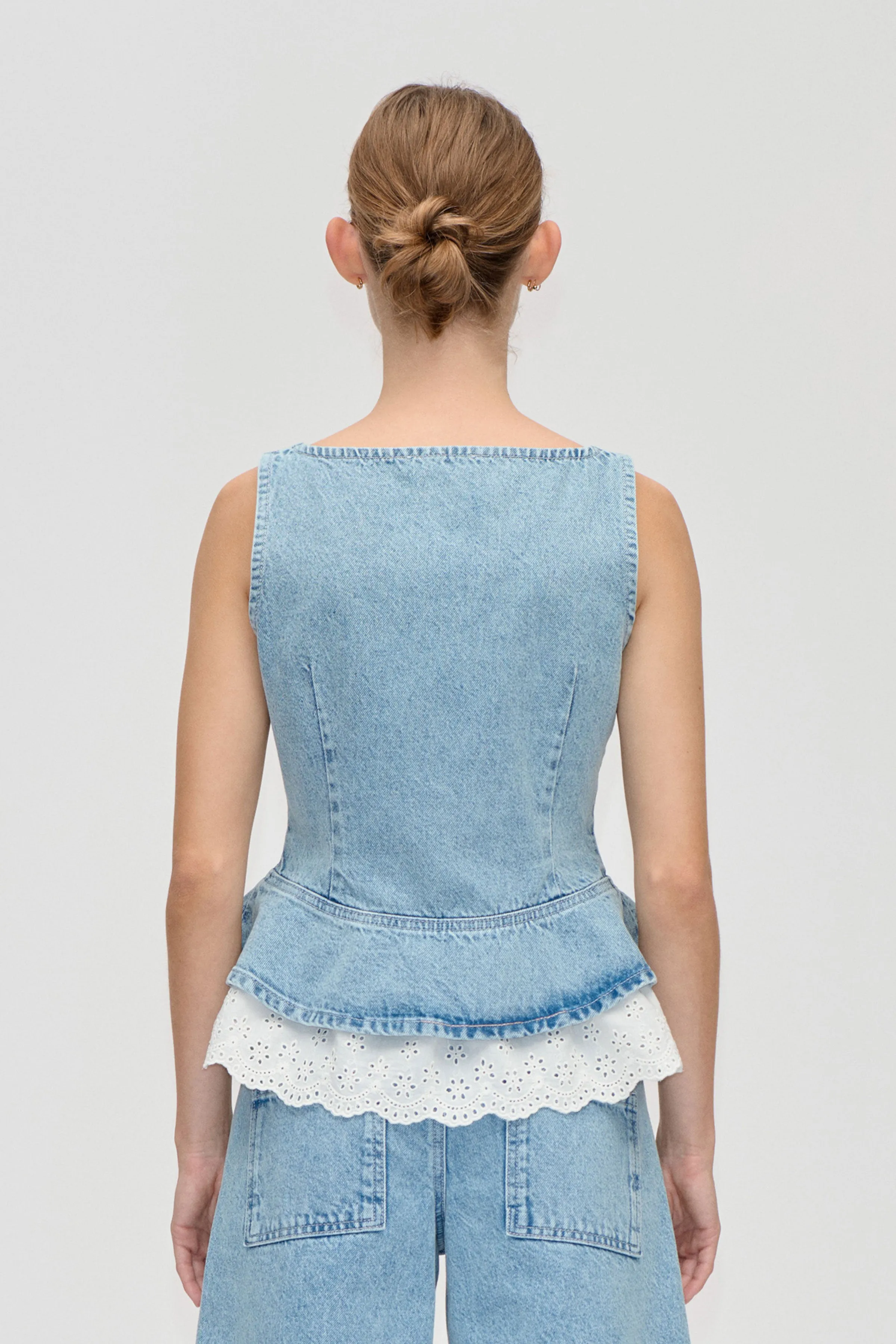 Boatneck Frill Buttoned Top - Denim Blue sold by STINE GOYA product image thumbnail 2