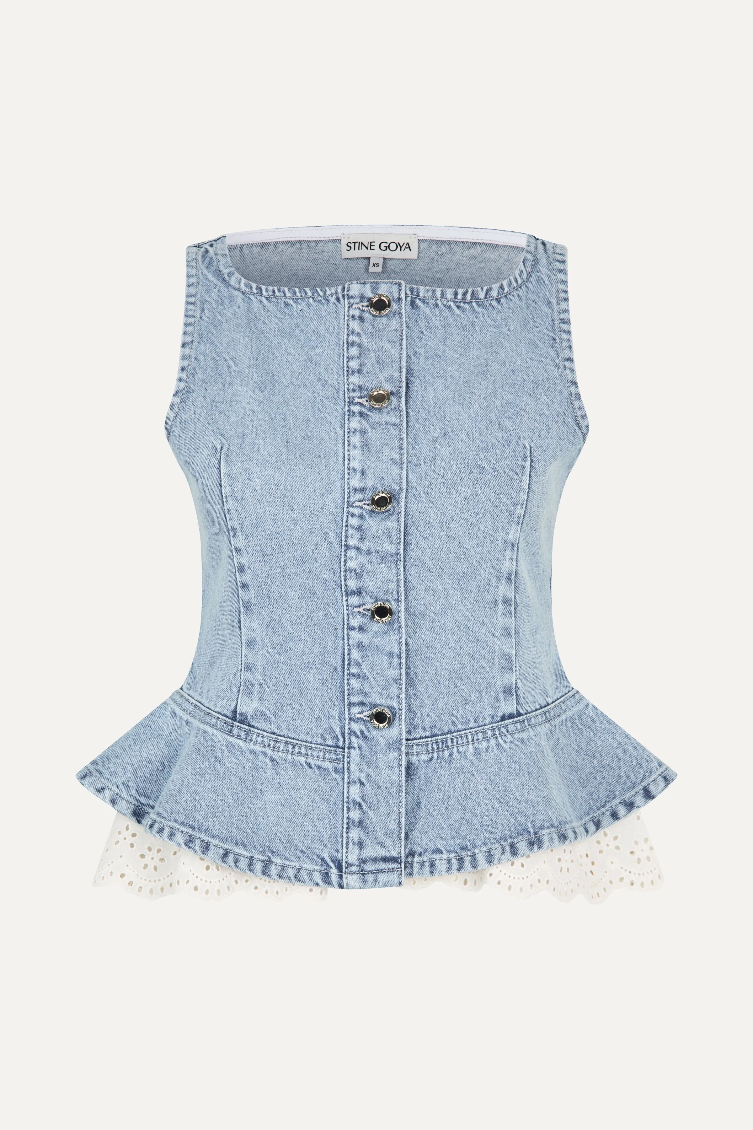 Boatneck Frill Buttoned Top - Denim Blue sold by STINE GOYA product image thumbnail 3
