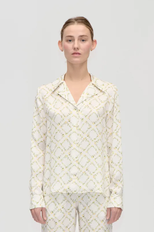 Wide Point Collar Shirt - Sakura Check Yellow made by STINE GOYA