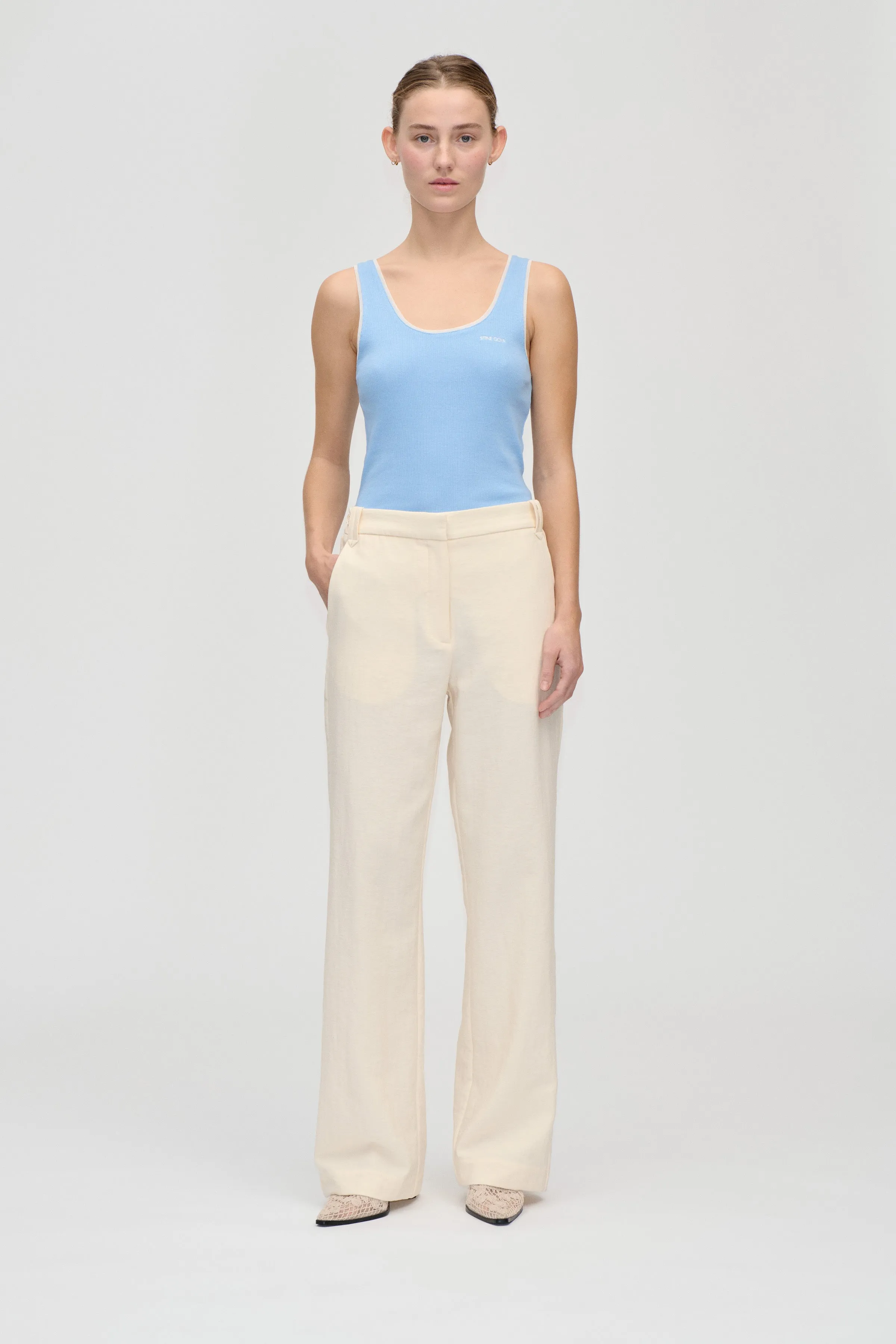 Elastic Detail Tailoring Pants - Eggnog sold by STINE GOYA
