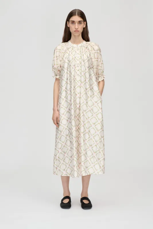 Front Placket Long Dress - Sakura Check Pink made by STINE GOYA