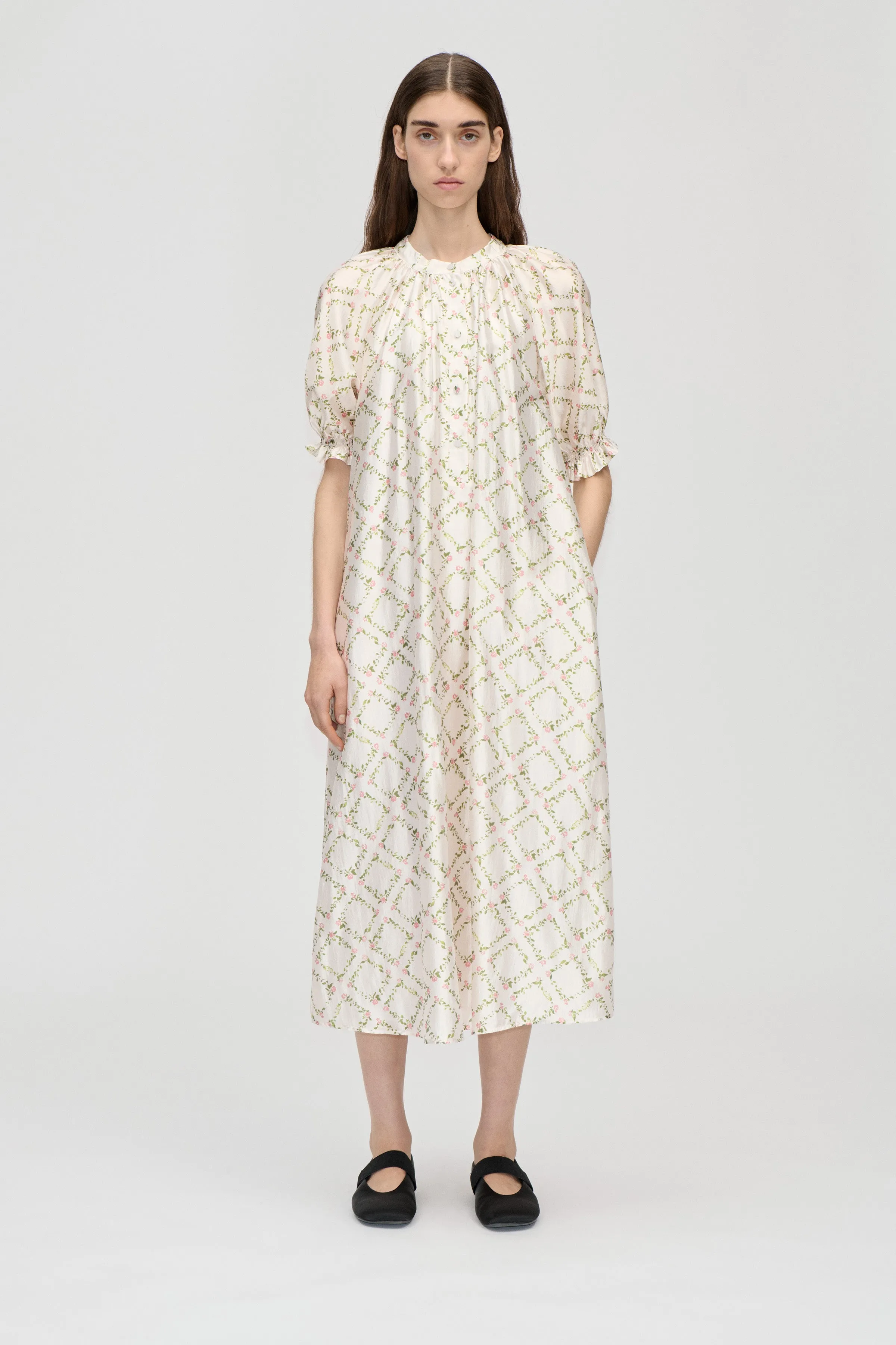 Front Placket Long Dress - Sakura Check Pink sold by STINE GOYA