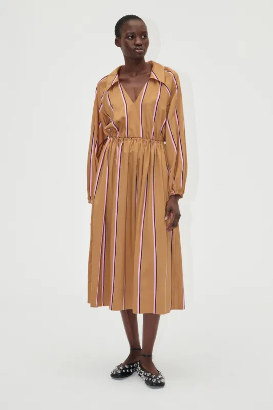 Elasticated Midi Dress - Cocoa Stripes sold by STINE GOYA