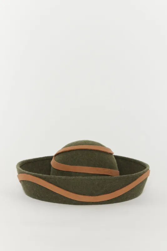 Taupe & Forest Felt Hat with Wave Detail sold by DESTREE