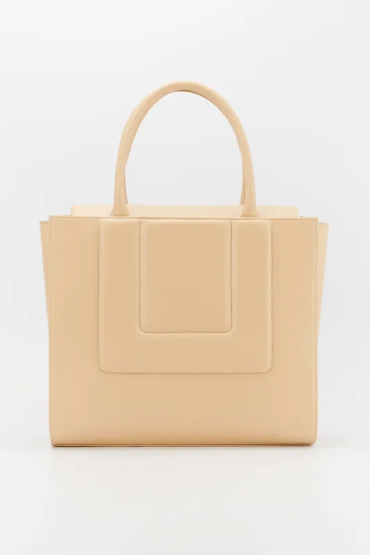 Beige leather structured tote sold by DESTREE