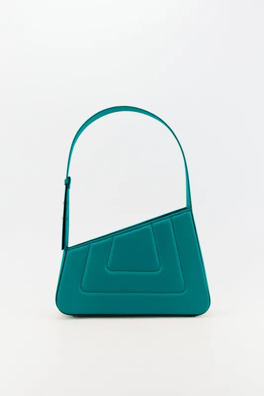 PEACOCK BLUE Asymmetric Leather Quilted Bag sold by DESTREE
