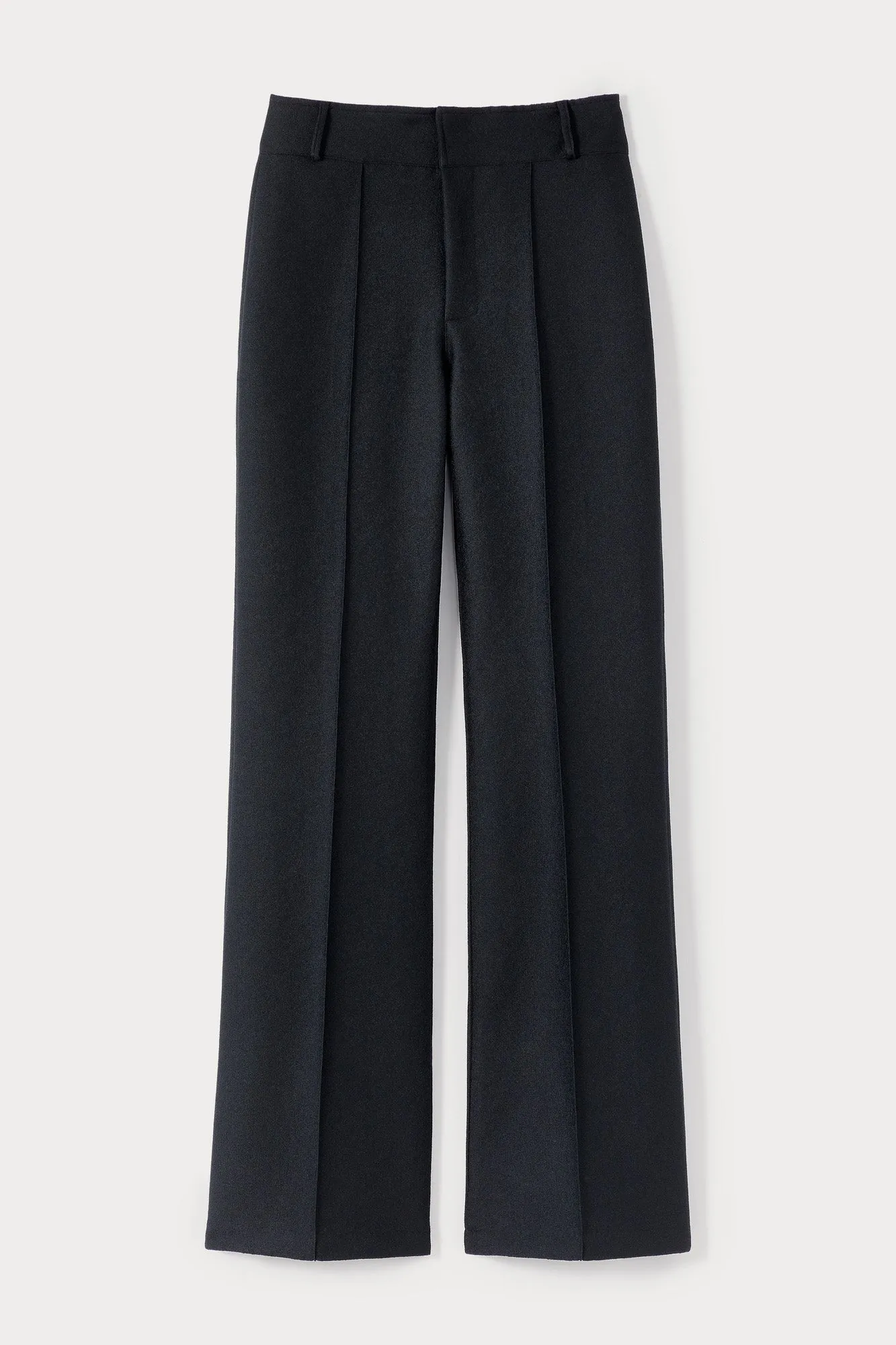Black crepe straight pants sold by DESTREE