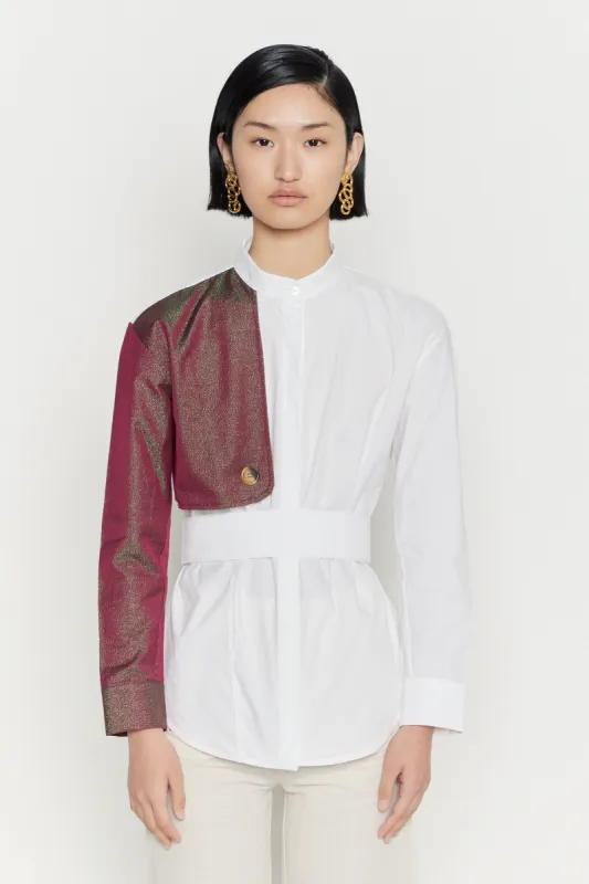 White Shirt with Raspberry Green Glitter Sleeve made by DESTREE