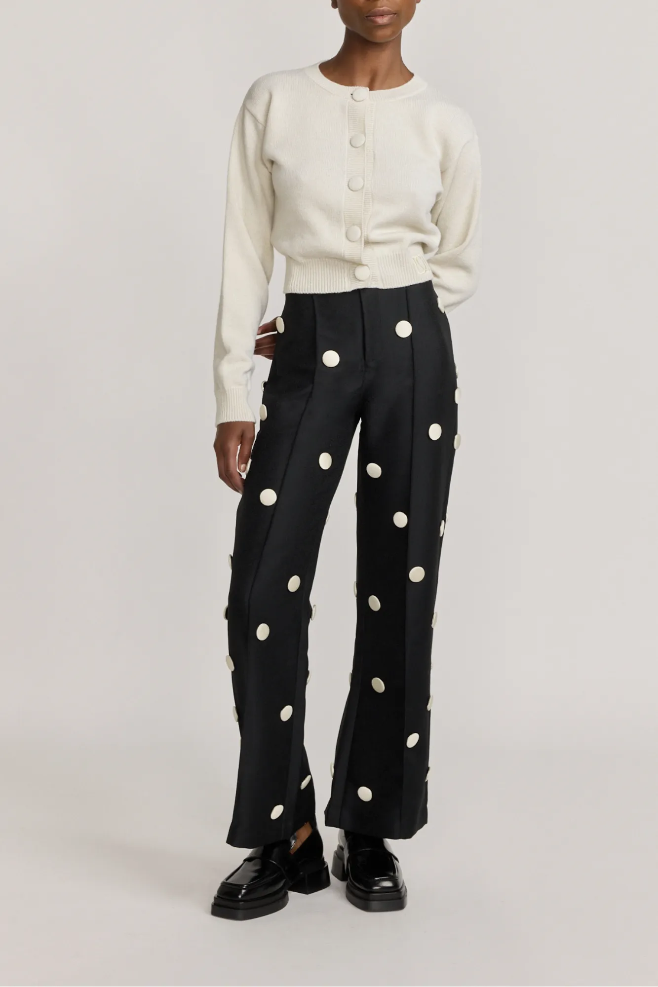 Black & white crepe flared pants with button details sold by DESTREE product image thumbnail 2