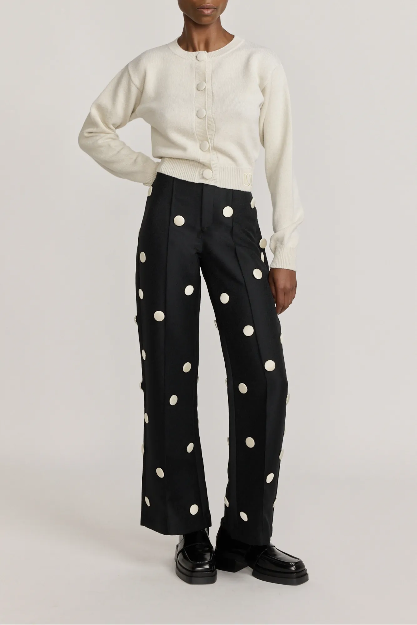 Black & white crepe flared pants with button details sold by DESTREE product image thumbnail 3