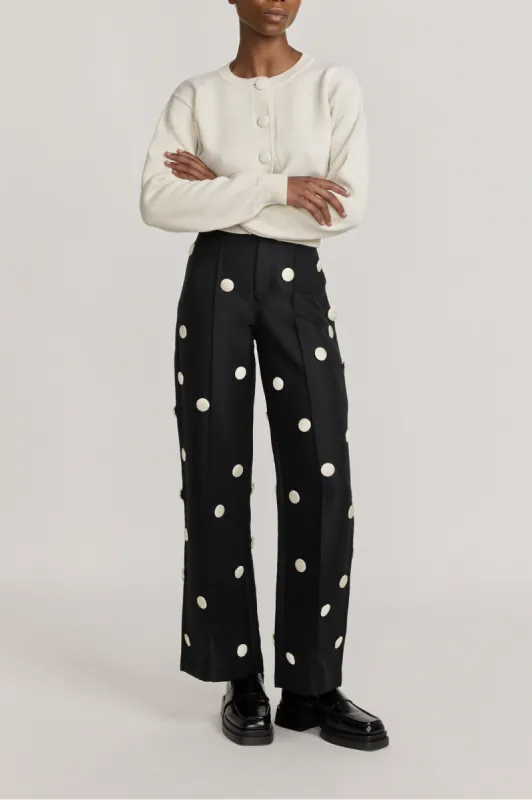 BLACK & WHITE Crepe Flared Pants with Button Details sold by DESTREE