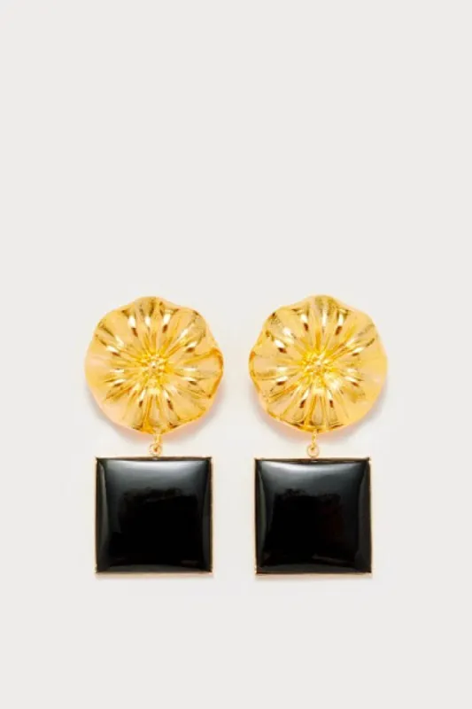 Black daisy square earrings sold by DESTREE