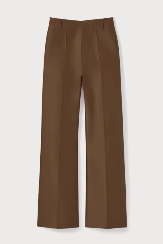 Capuccino satin straight pants sold by DESTREE
