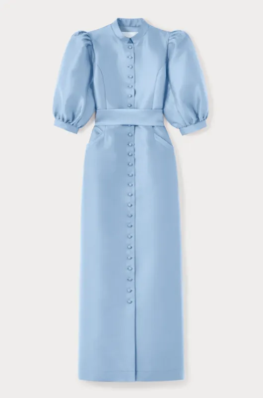 Niagara blue satin puff sleeve maxi dress sold by DESTREE