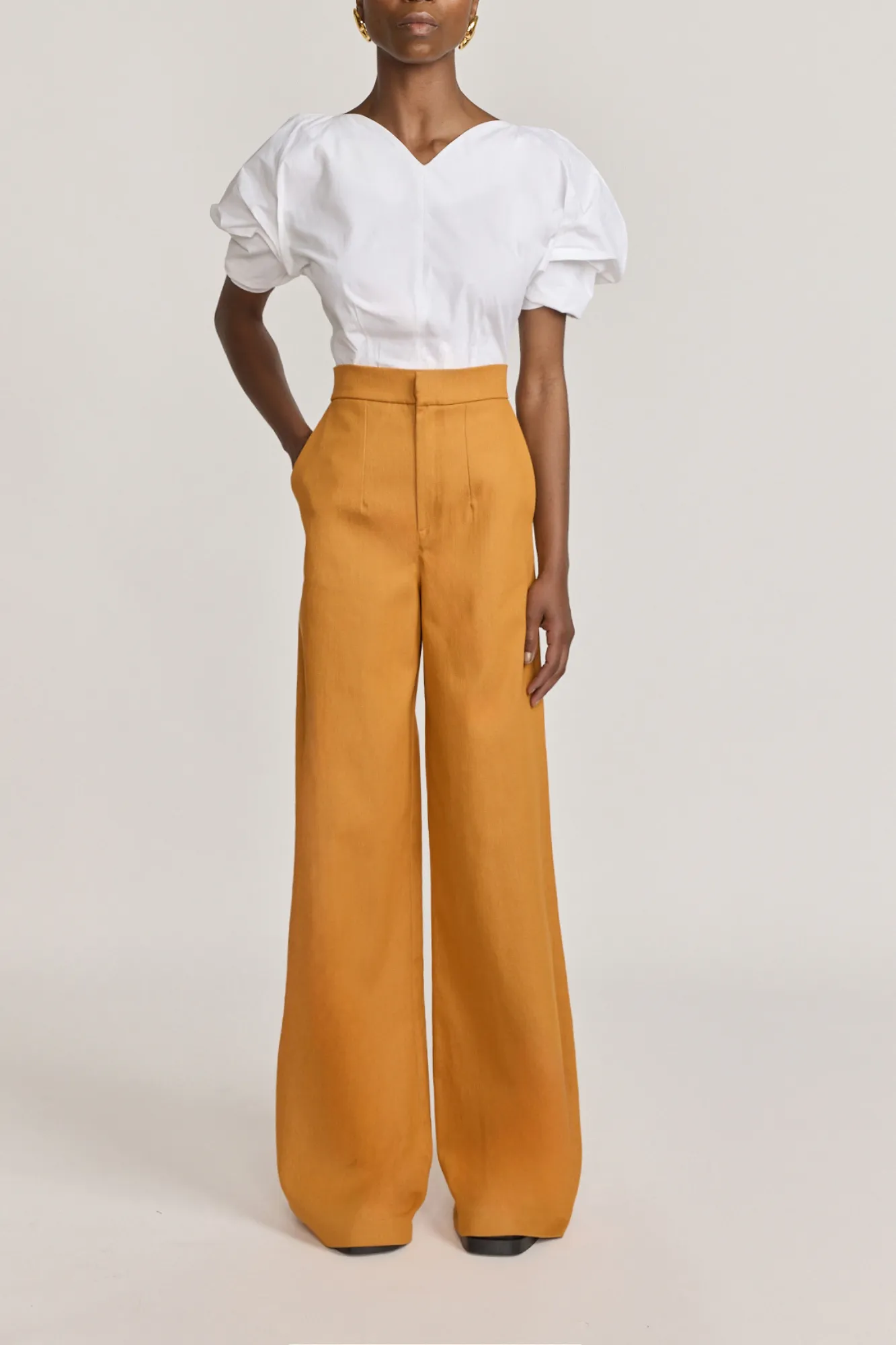 Orange denim wide-leg high-waisted trousers sold by DESTREE product image thumbnail 2