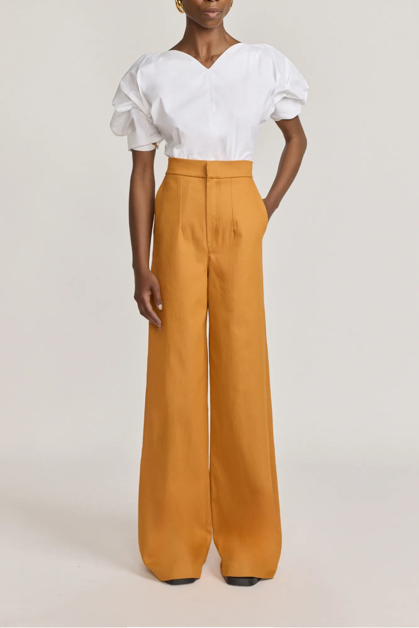 Orange denim wide-leg high-waisted trousers sold by DESTREE product image thumbnail 3