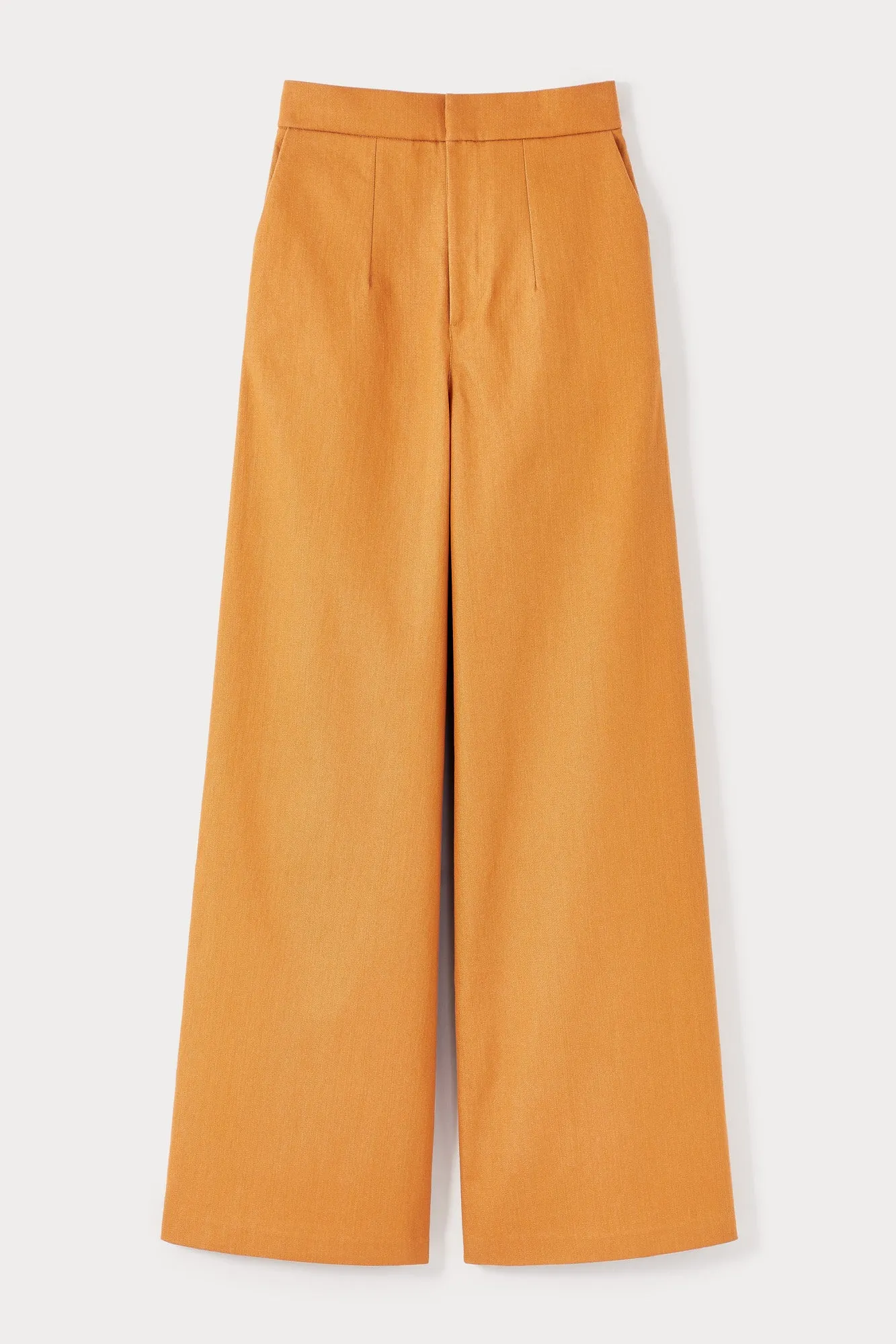 Orange denim wide-leg high-waisted trousers sold by DESTREE
