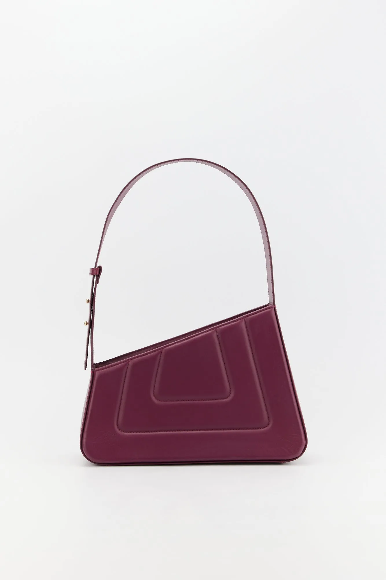 BURGUNDY Asymmetric Leather Quilted Mini Bag sold by DESTREE