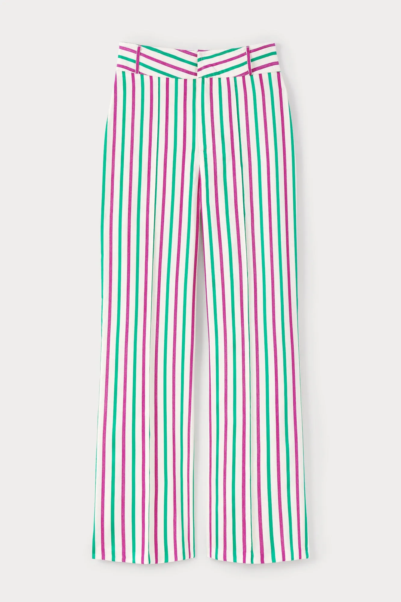 Ruby & green striped flared pants sold by DESTREE