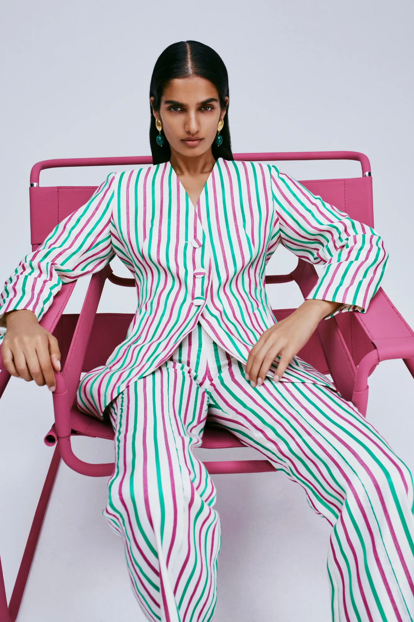 Ruby & green striped flared pants sold by DESTREE product image thumbnail 2