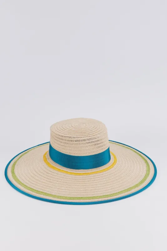 Natural Straw Hat with Green & Blue Bands made by DESTREE