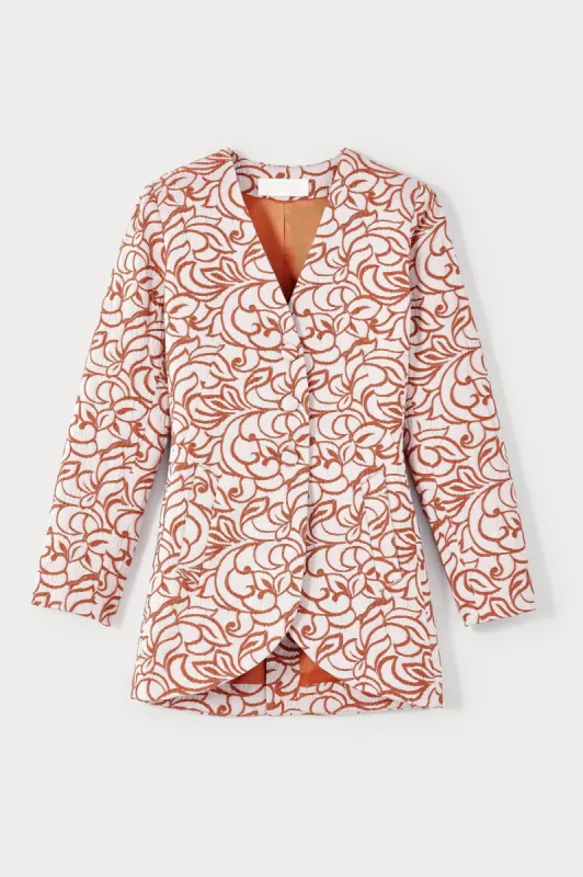 Ecru & orange striped fitted long blazer sold by DESTREE