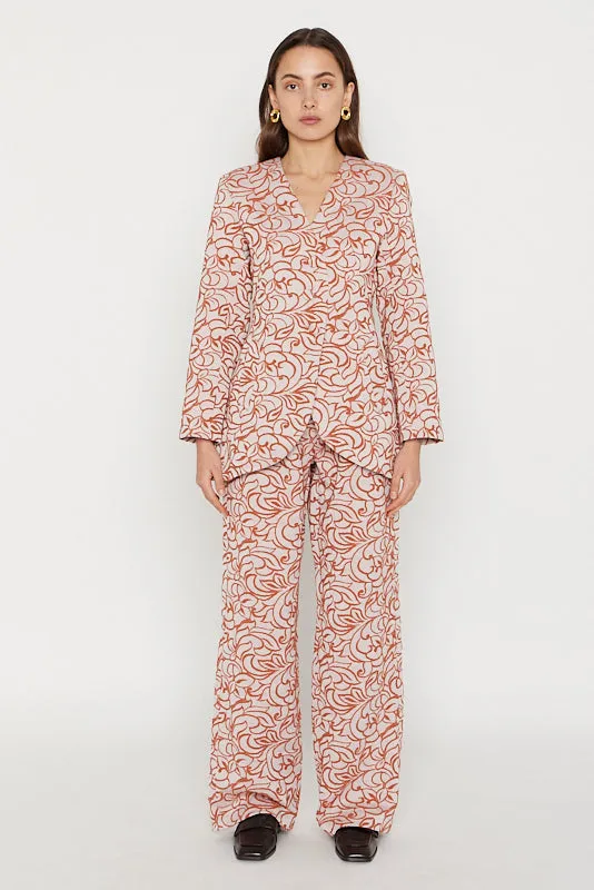 Ecru & orange striped fitted long blazer sold by DESTREE product image thumbnail 2