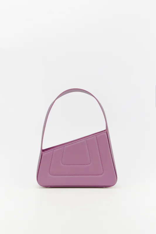 Lilac asymmetric leather quilted mini bag made by DESTREE