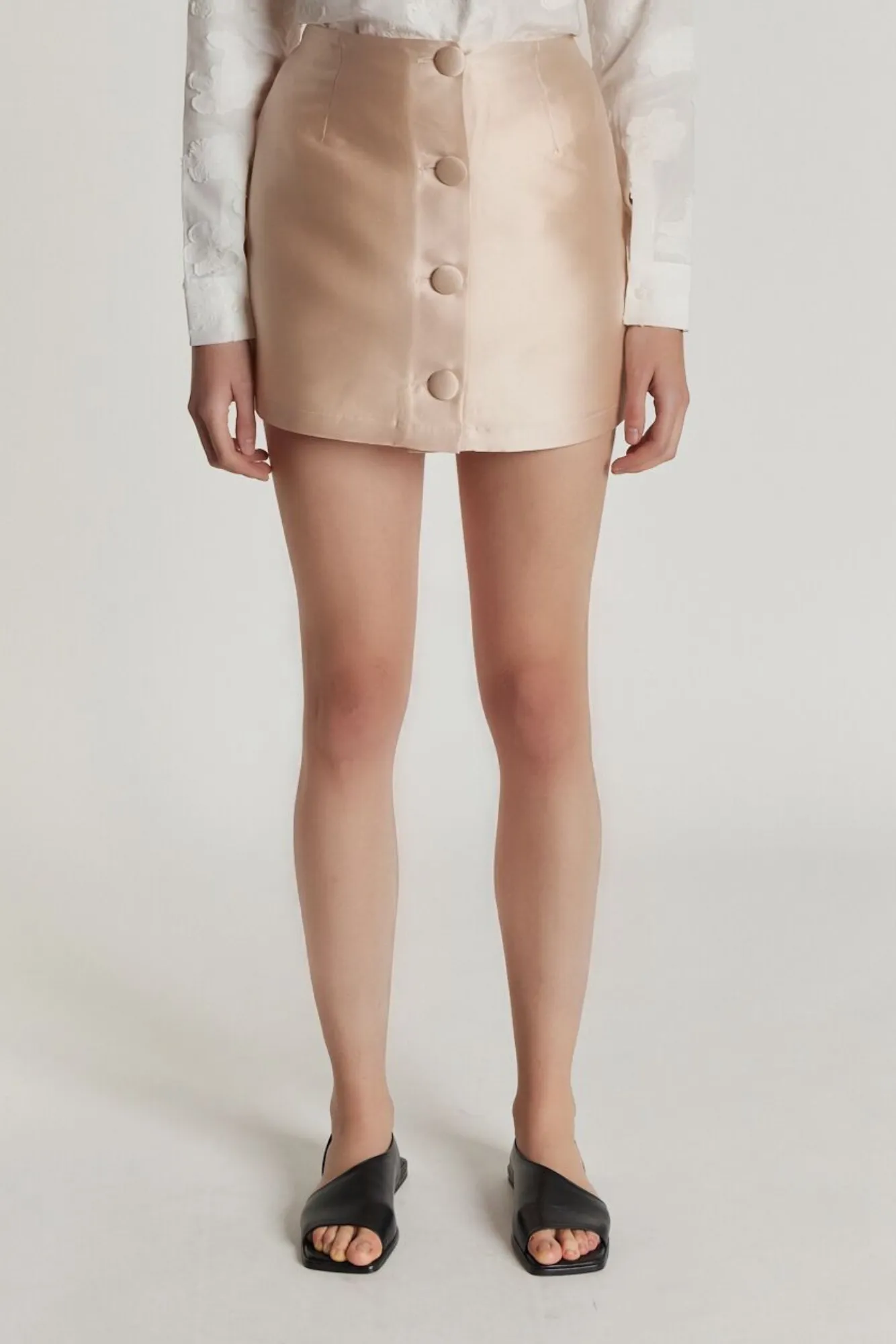 Nude satin mini skirt with buttons sold by DESTREE product image thumbnail 2