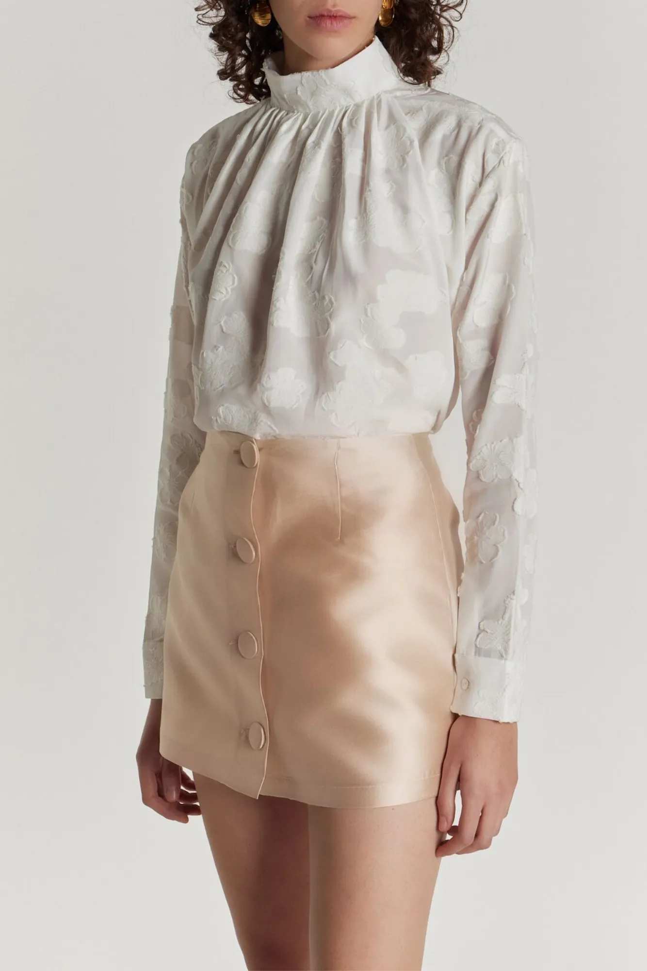 Nude satin mini skirt with buttons sold by DESTREE product image thumbnail 3