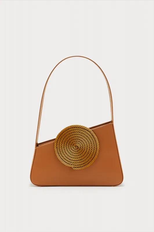 Asymmetric leather bag with passementerie details camel sold by DESTREE