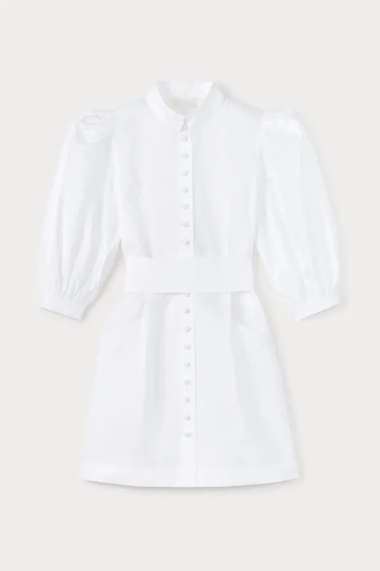 White cotton puff sleeve short dress sold by DESTREE