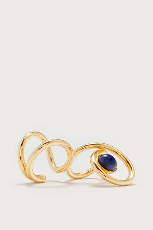 Gold Double Ring with Dark Blue Stone sold by DESTREE