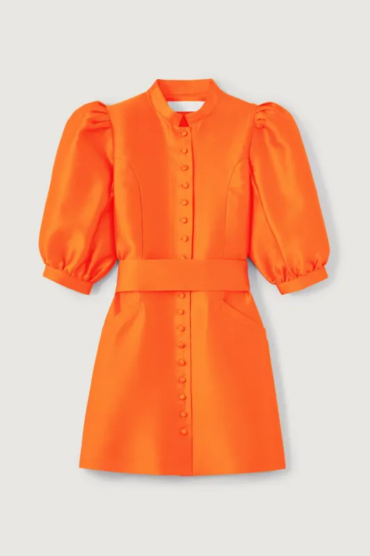 Orange satin puff sleeve mini dress sold by DESTREE