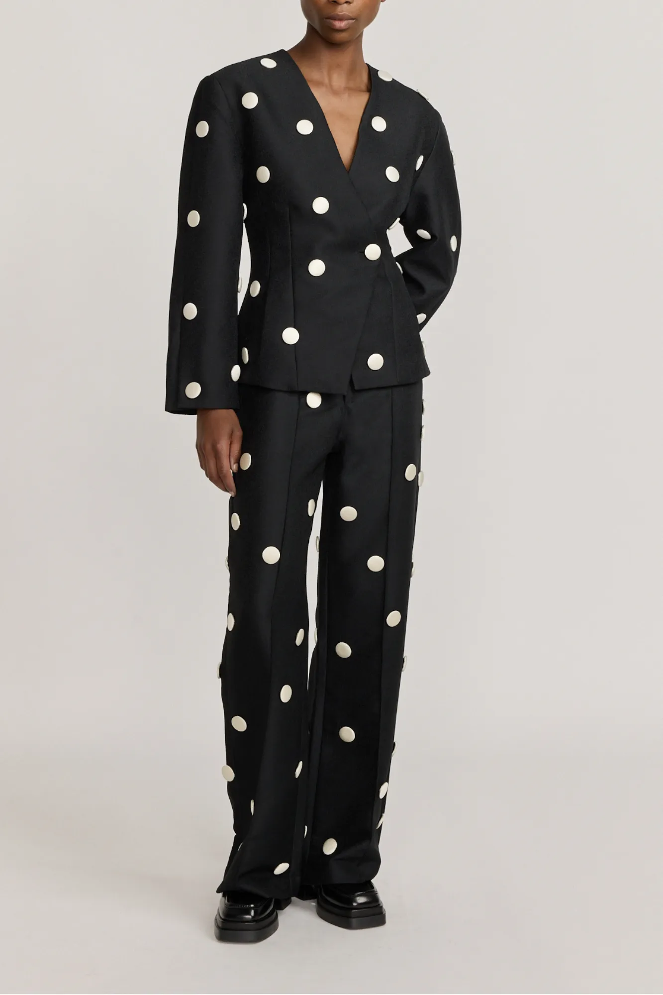 BLACK & WHITE CREPE BUTTONS BLAZER sold by DESTREE product image thumbnail 2