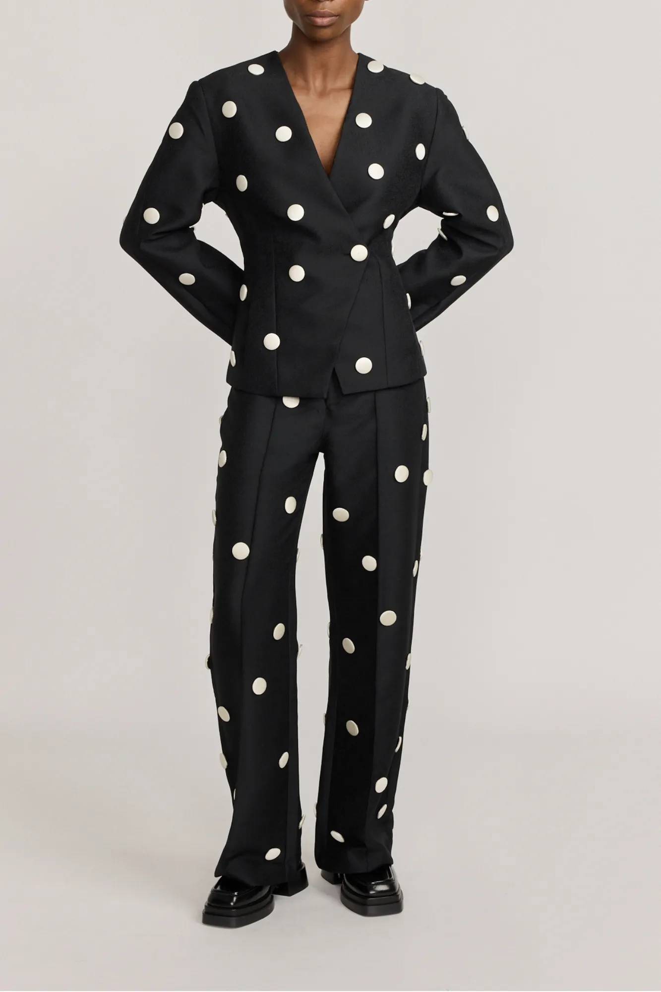 BLACK & WHITE CREPE BUTTONS BLAZER sold by DESTREE product image thumbnail 3