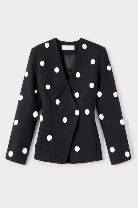 BLACK & WHITE CREPE BUTTONS BLAZER sold by DESTREE