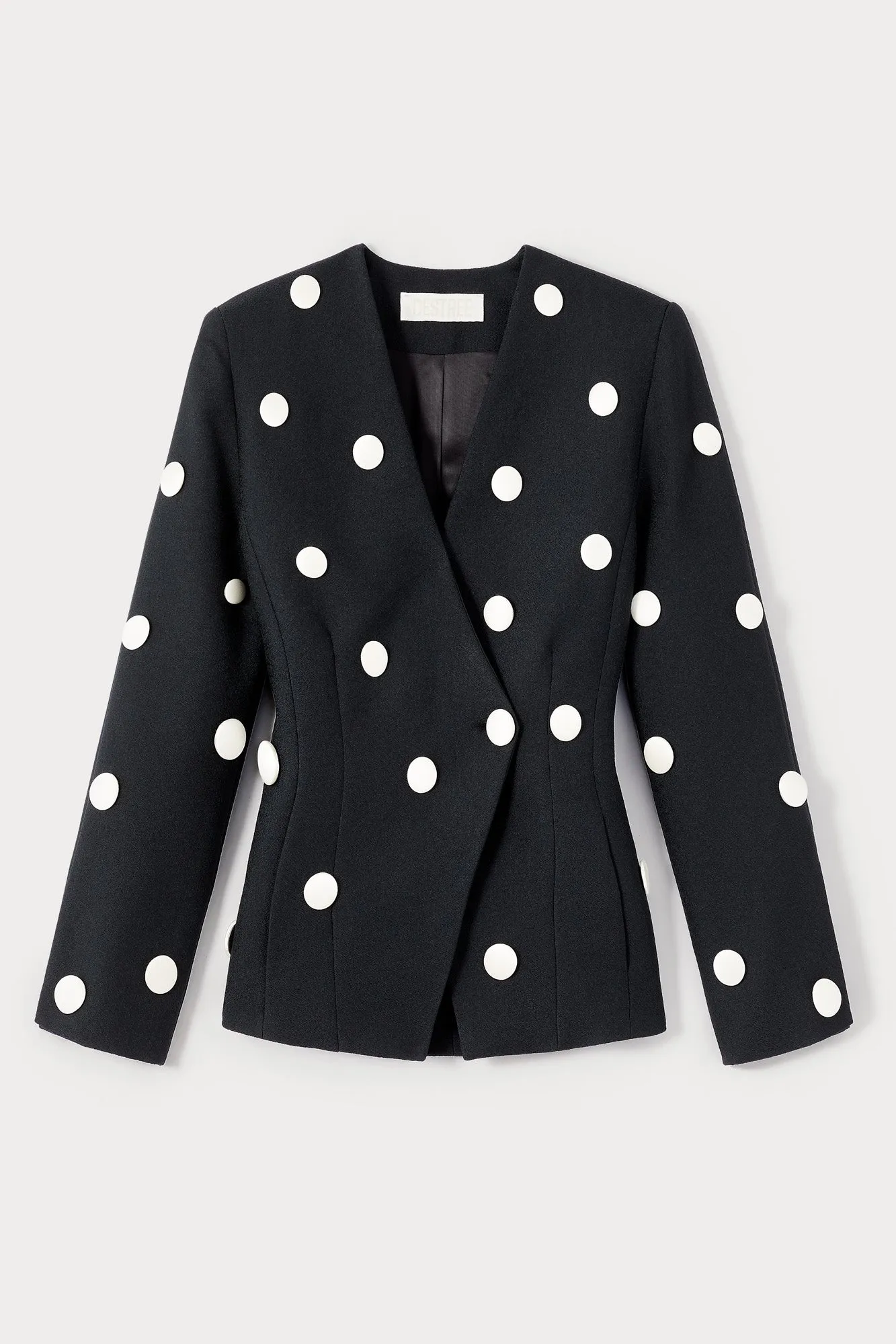 BLACK & WHITE CREPE BUTTONS BLAZER sold by DESTREE
