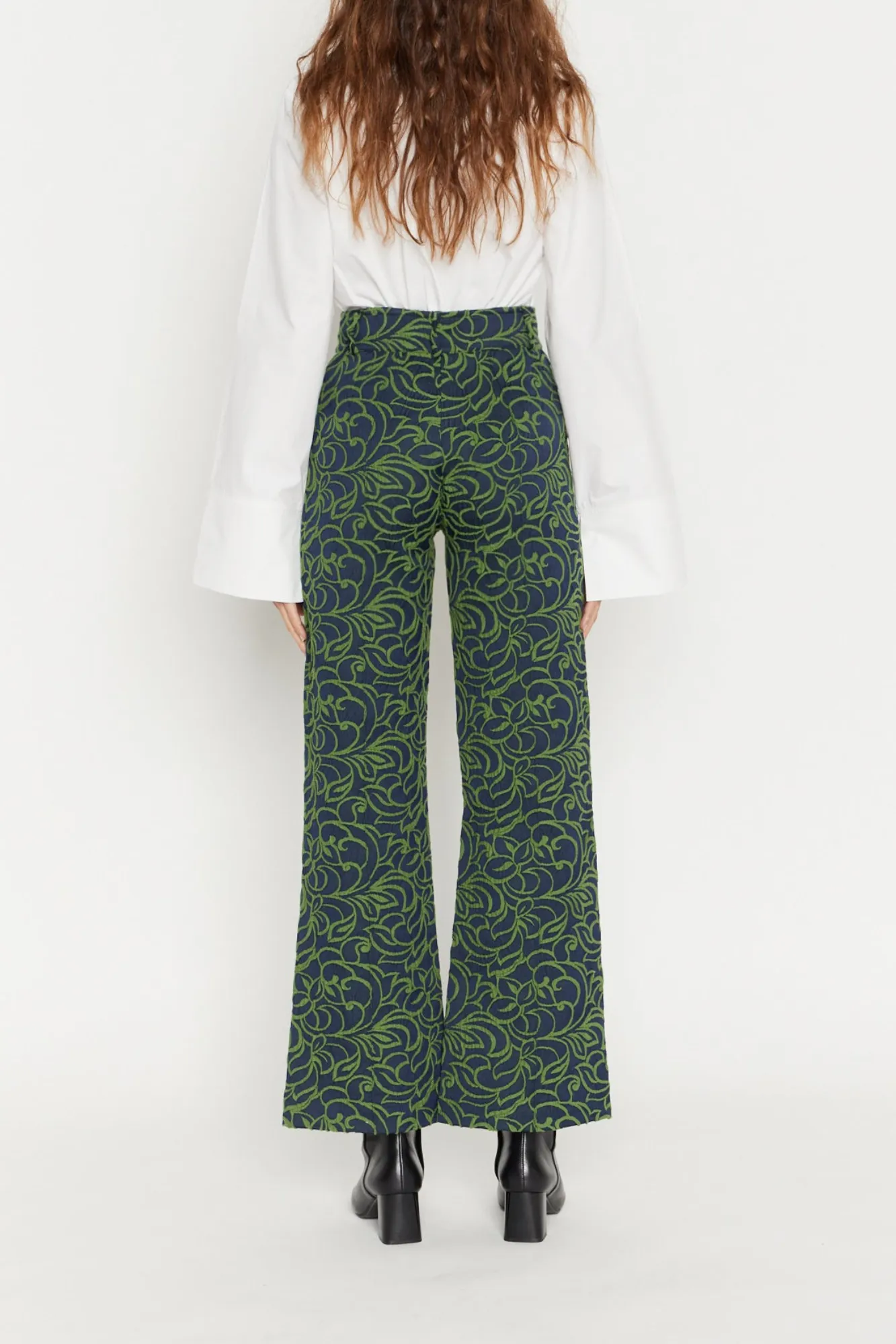Navy & Olive Jacquard Print Flared Pants sold by DESTREE product image thumbnail 3