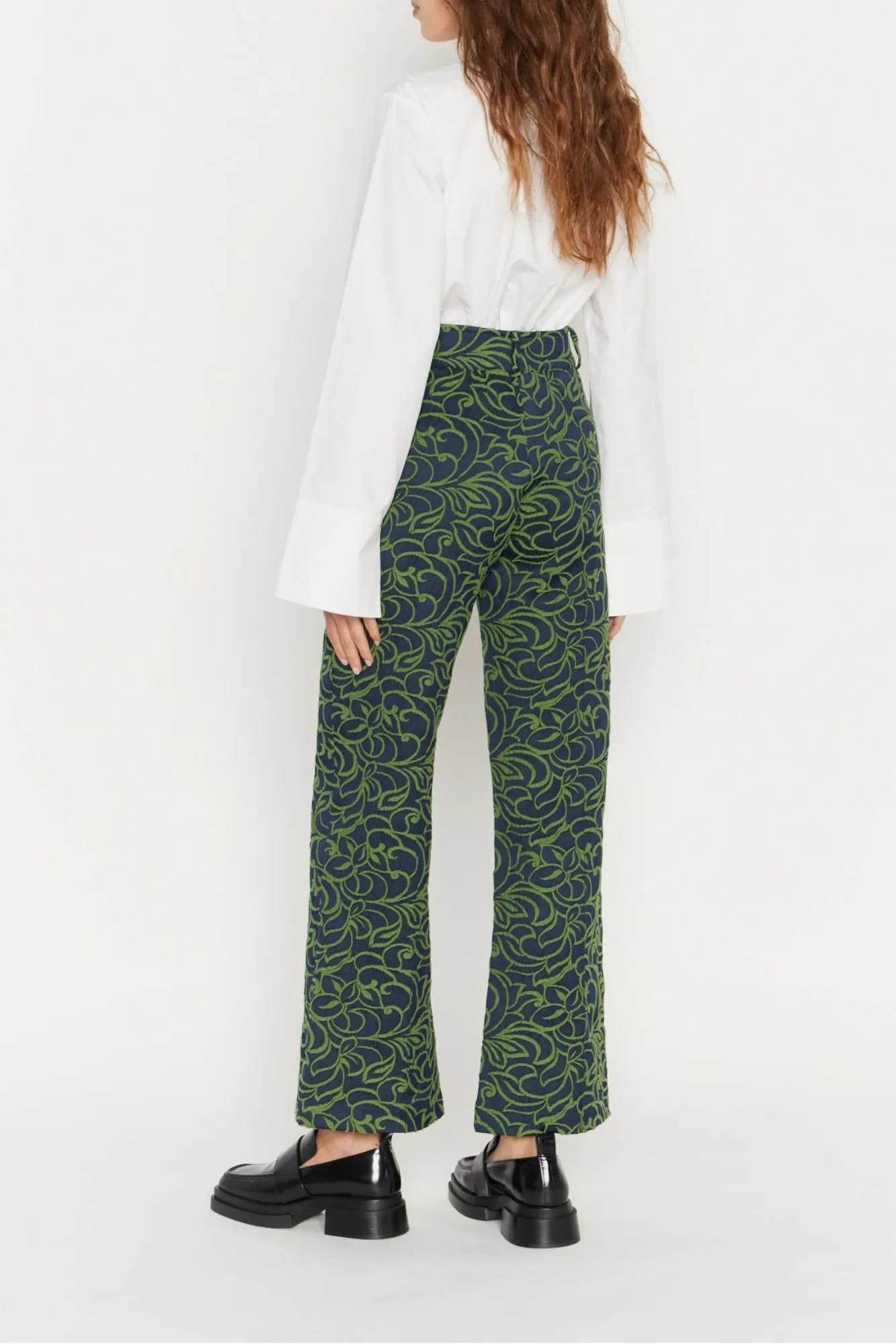 Navy & Olive Jacquard Print Flared Pants sold by DESTREE product image thumbnail 2