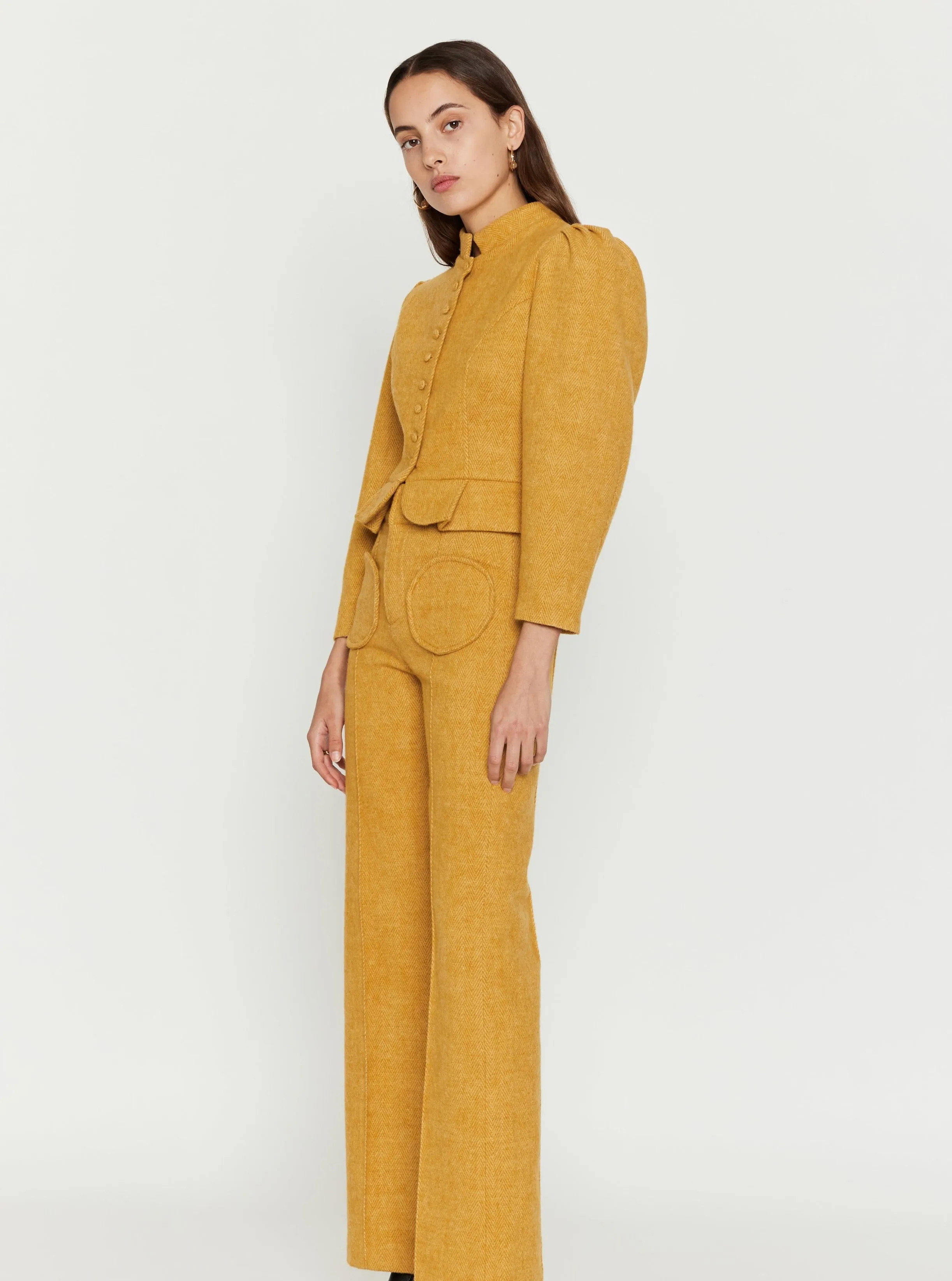 Mustard Wool Puff Sleeve Jacket sold by DESTREE product image thumbnail 4