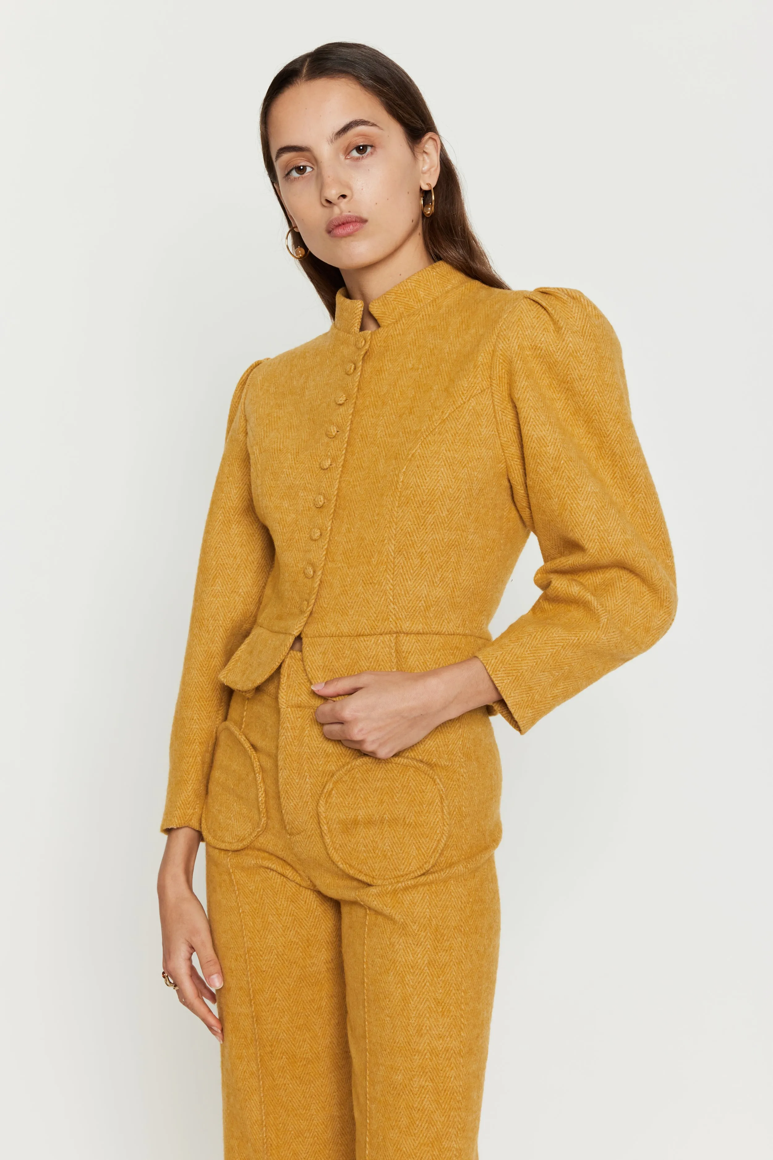 Mustard Wool Puff Sleeve Jacket sold by DESTREE product image thumbnail 2