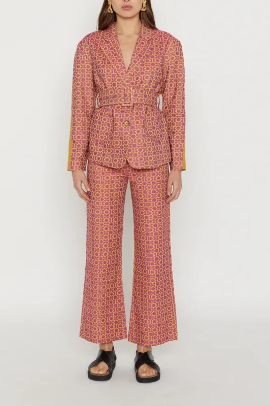 FUCHSIA & YELLOW JACQUARD Belted Blazer made by DESTREE