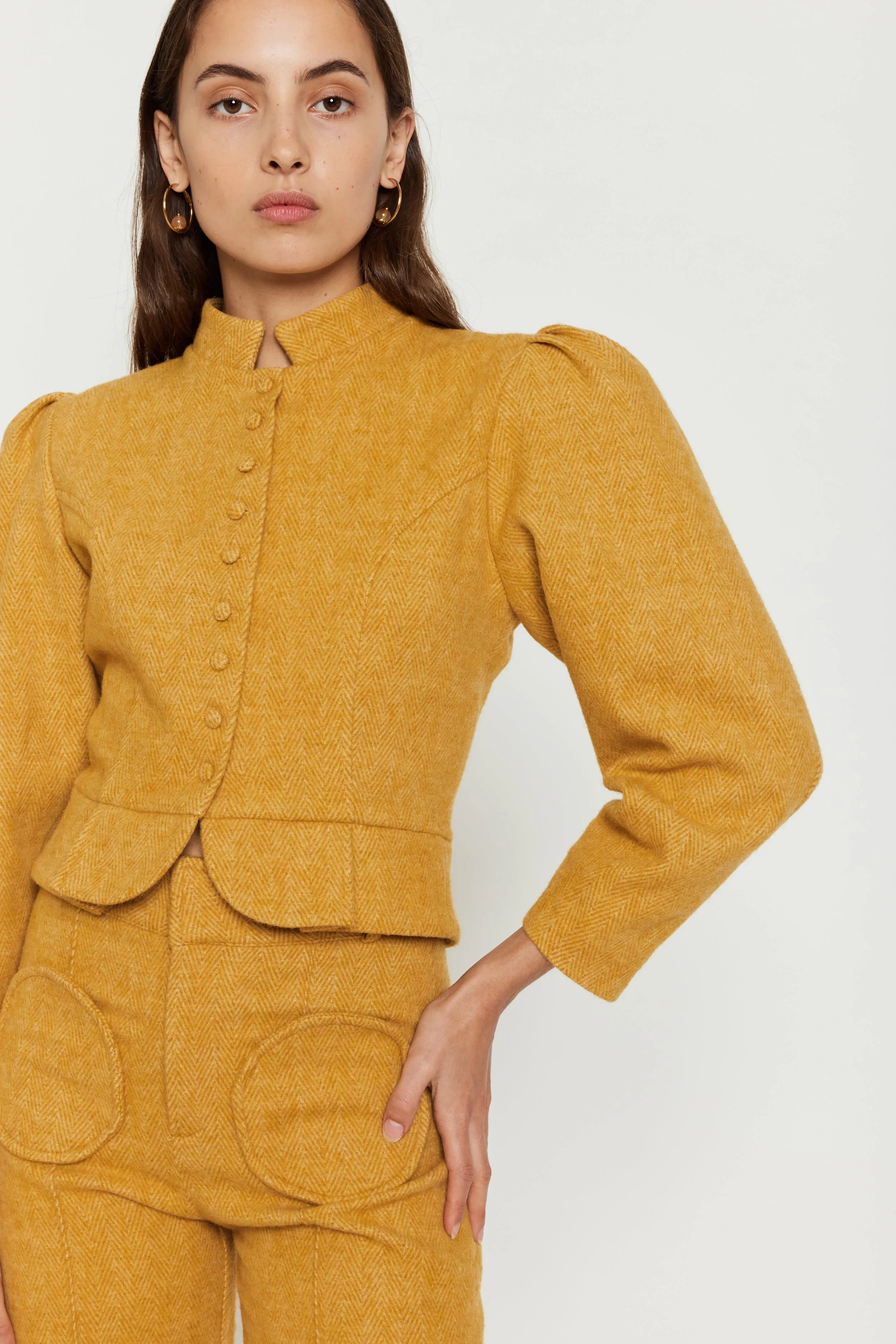 Mustard Wool Puff Sleeve Jacket sold by DESTREE product image thumbnail 3